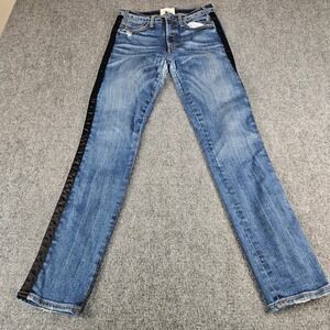 McGuire Denim Tuxedo Stripe Slim Jeans Blue Black Side Tape 206D Womens 26